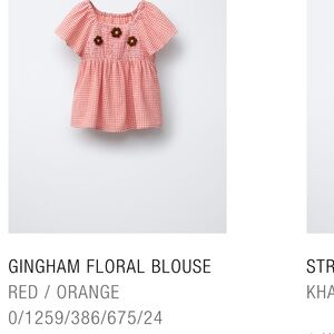 Zara Kids Red Gingham Floral Blouse